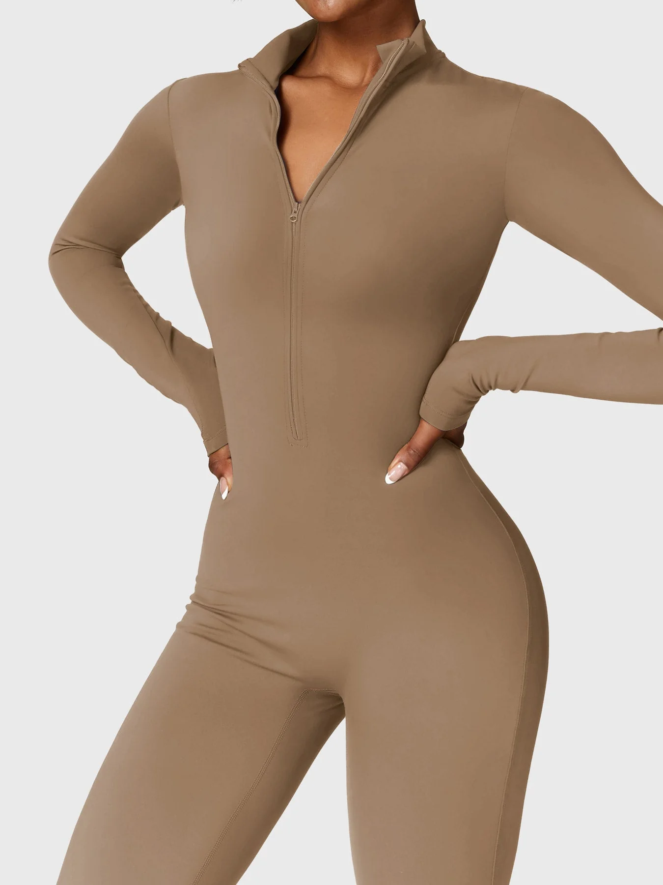 Yeoreo Belle Fleece Long Sleeve Zipper Jumpsuit Brown XL - Image 5